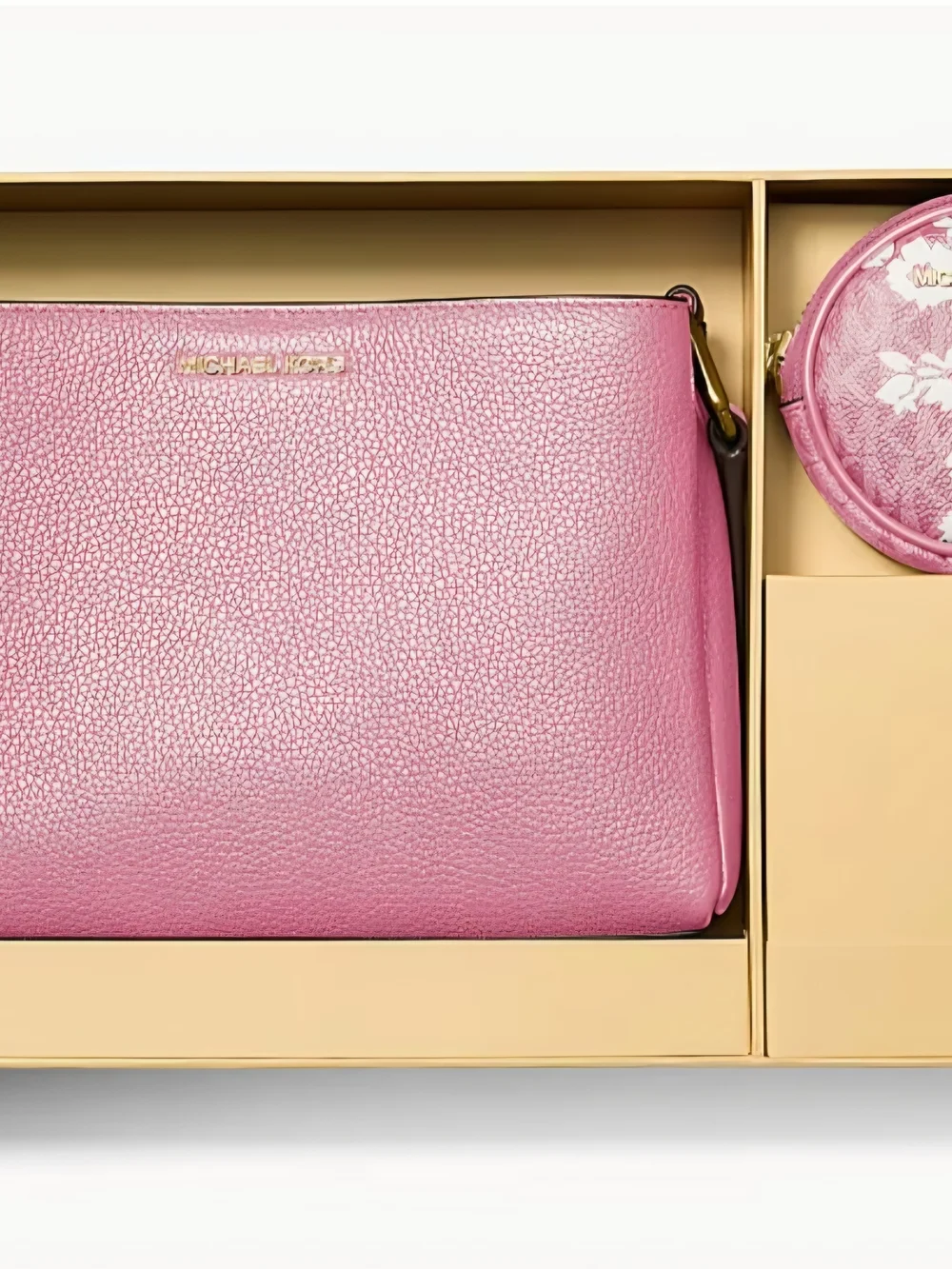Michael Kors Pink Pebbled Leather Tote with Floral Coin Pouch